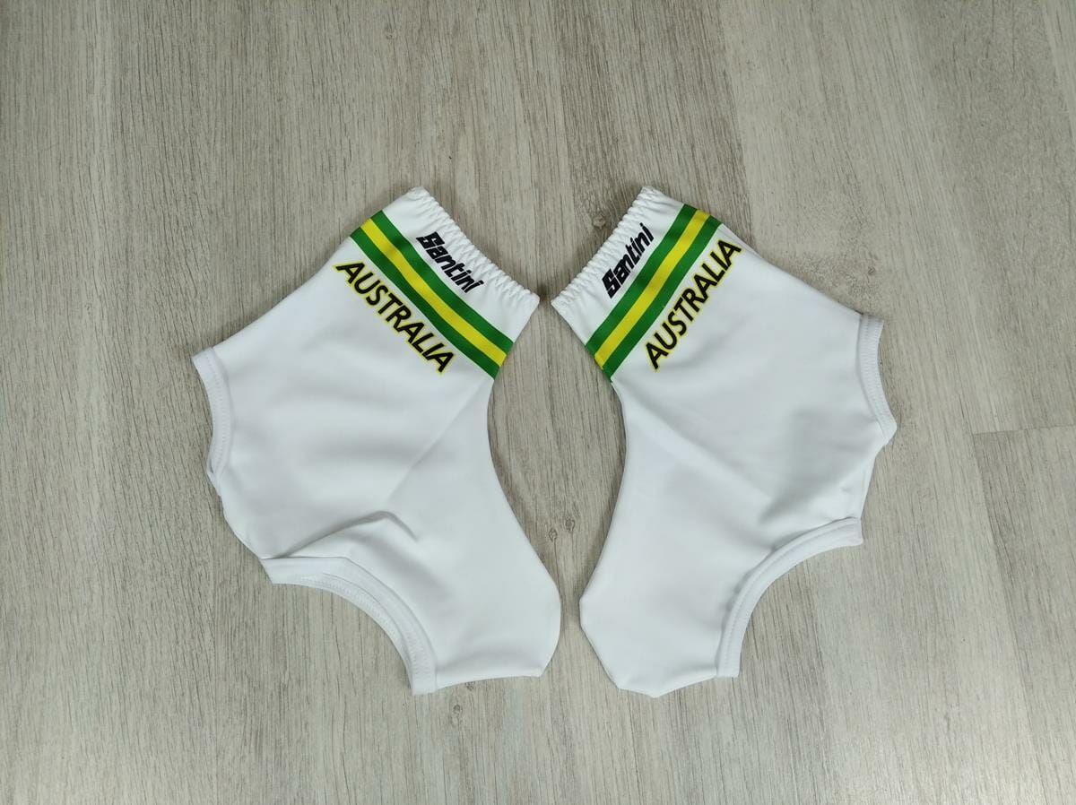 Équipe cycliste australienne - Couvre-chaussures Aero blancs avec logo Santini