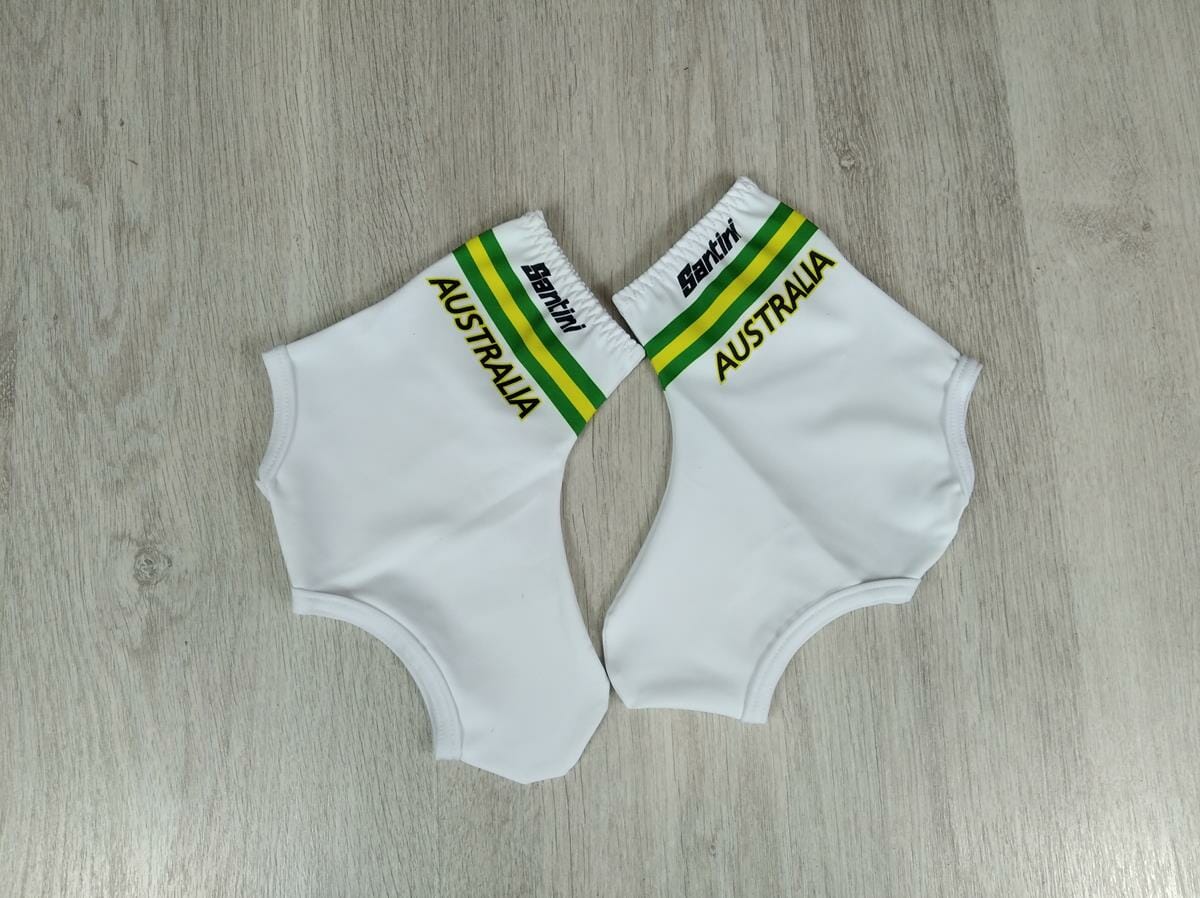Australian Cycling Team - Cubrezapatillas aerodinámicas blancas con logo de Santini