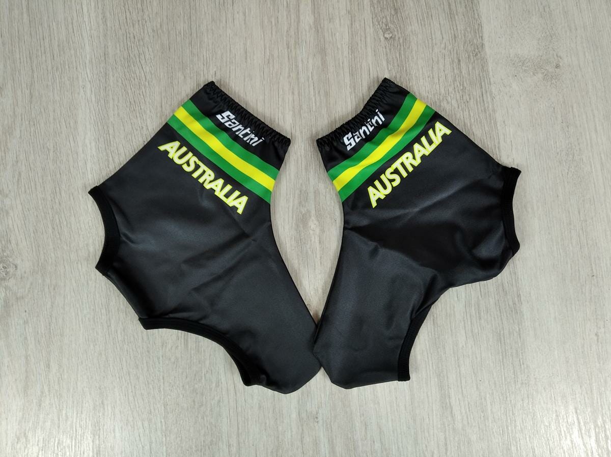 Équipe cycliste australienne - Couvre-chaussures Aero noirs avec logo Santini