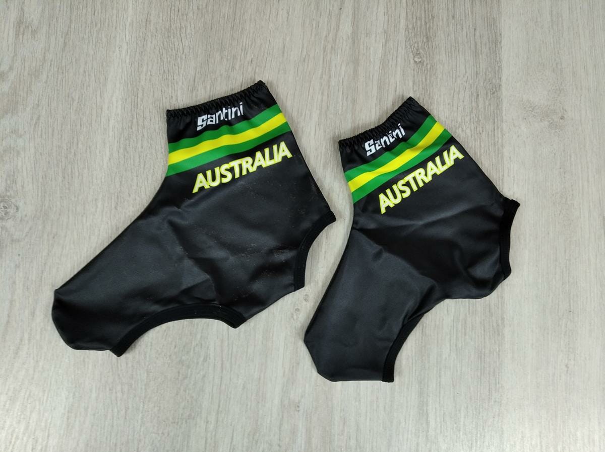 Equipo ciclista australiano - Cubrezapatillas aerodinámicos negros con logotipo de Santini
