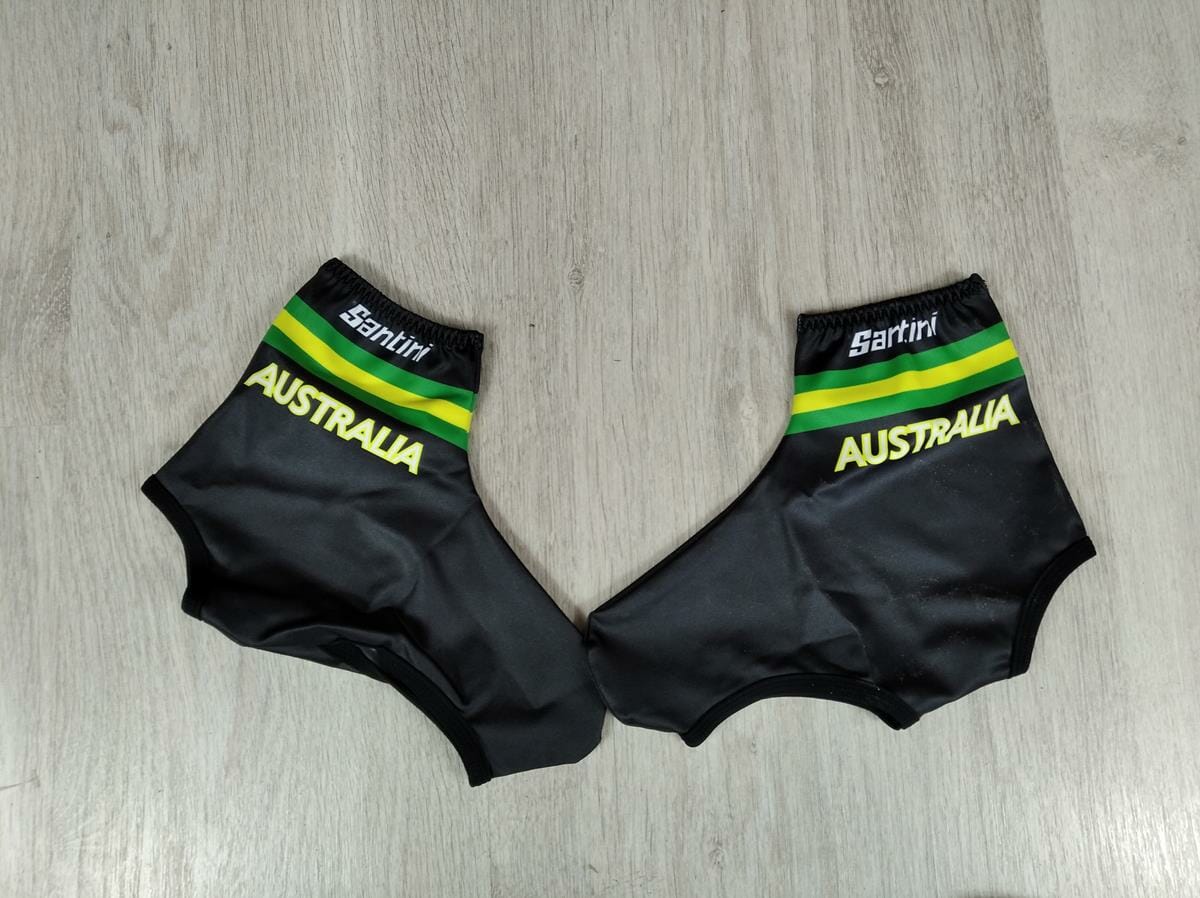 Equipo ciclista australiano - Cubrezapatillas aerodinámicos negros con logotipo de Santini